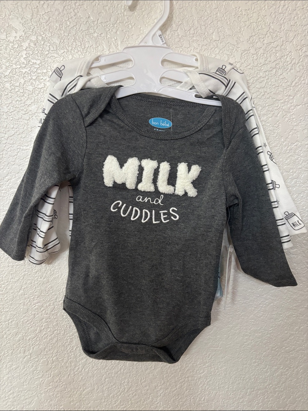 Bon Bebe Charcoal Gray 'Milk and Cuddles' Long-Sleeve Bodysuit